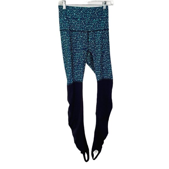 LULULEMON Wunder Under Stirrup Leggings Size 6 Green and Black Rouched Leg - Picture 2 of 7